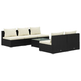 6 Piece Garden Lounge Set with Cushions Poly Rattan Black - Front View