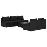 6 Piece Garden Lounge Set with Cushions Poly Rattan Black - Front View
