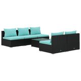 6 Piece Garden Lounge Set with Cushions Poly Rattan Black - Front View