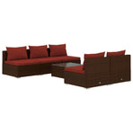 6 Piece Garden Lounge Set with Cushions Poly Rattan Brown