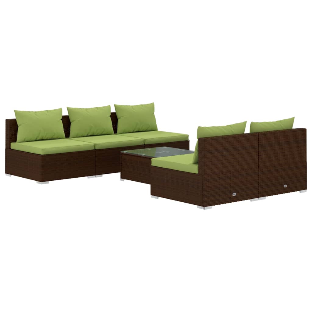 6 Piece Garden Lounge Set with Cushions Poly Rattan Brown