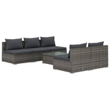 6 Piece Garden Lounge Set with Cushions Poly Rattan Grey - Front View