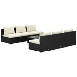 7 Piece Garden Lounge Set with Cushions Poly Rattan Black - Front View