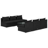 7 Piece Garden Lounge Set with Cushions Poly Rattan Black - Front View