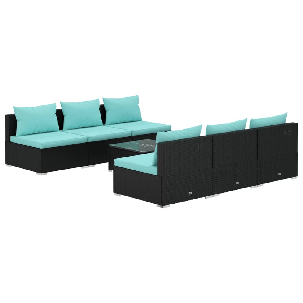 7 Piece Garden Lounge Set with Cushions Poly Rattan Black
