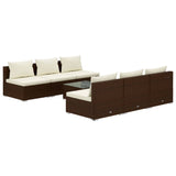 7 Piece Garden Lounge Set with Cushions Poly Rattan Brown - Front View