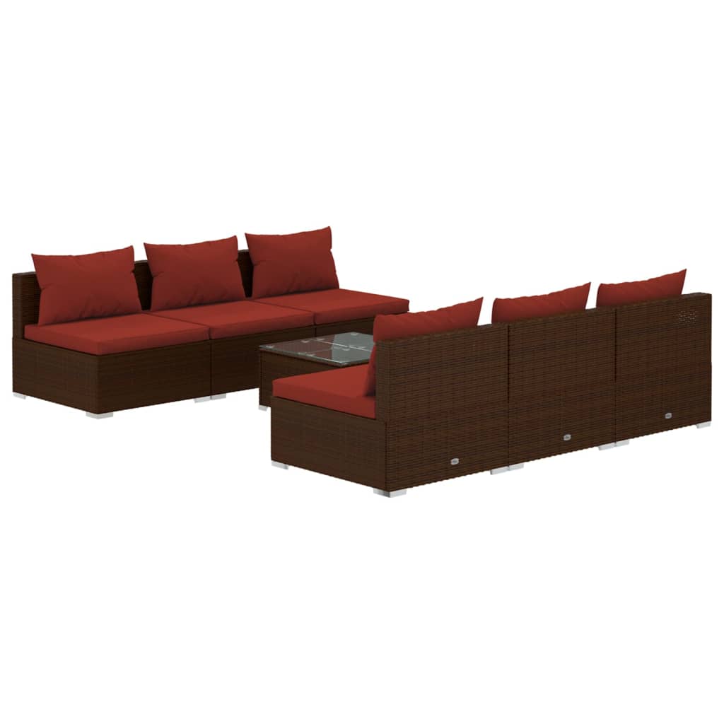 7 Piece Garden Lounge Set with Cushions Poly Rattan Brown