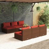7 Piece Garden Lounge Set with Cushions Poly Rattan Brown