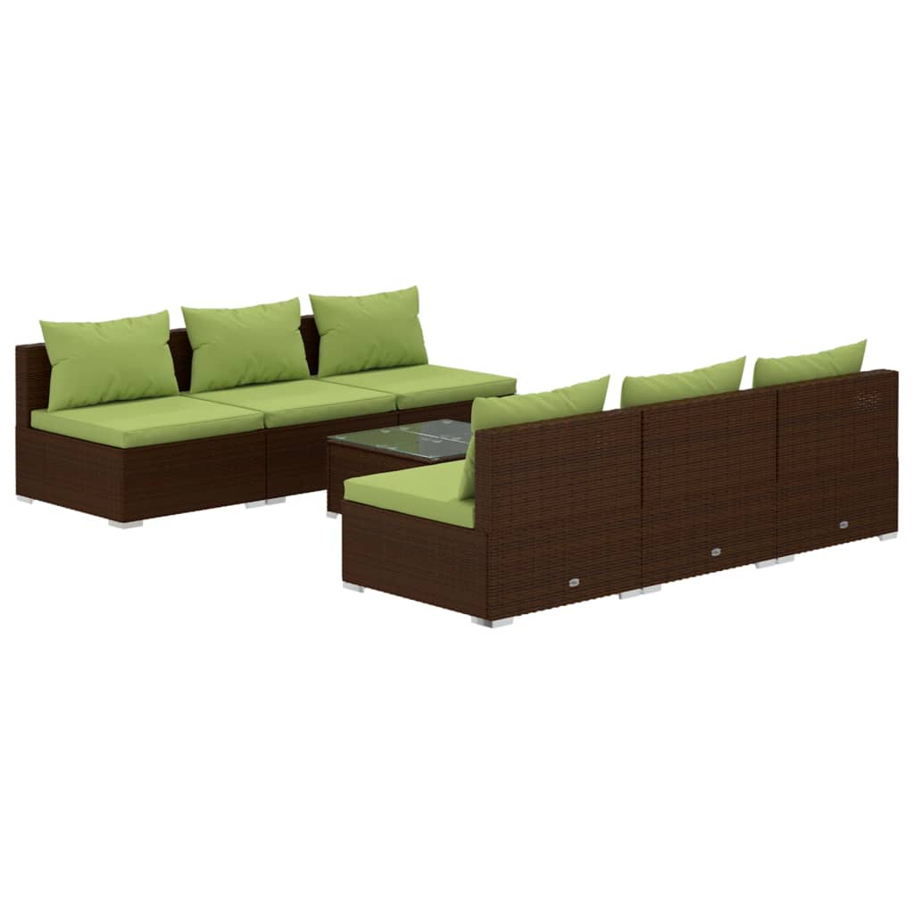 7 Piece Garden Lounge Set with Cushions Poly Rattan Brown