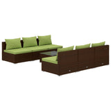 7 Piece Garden Lounge Set with Cushions Poly Rattan Brown - Front View