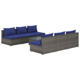 7 Piece Garden Lounge Set with Cushions Poly Rattan Grey - Front View