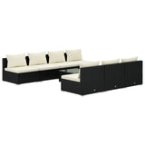 8 Piece Garden Lounge Set with Cushions Poly Rattan Black - Front View