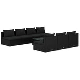 8 Piece Garden Lounge Set with Cushions Poly Rattan Black - Front View