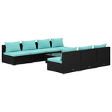 8 Piece Garden Lounge Set with Cushions Poly Rattan Black