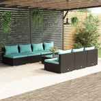 8 Piece Garden Lounge Set with Cushions Poly Rattan Black