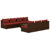 8 Piece Garden Lounge Set with Cushions Poly Rattan Brown - Front View