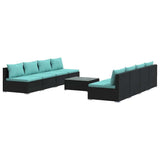 9 Piece Garden Lounge Set with Cushions Poly Rattan Black - Front View