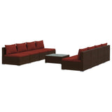 9 Piece Garden Lounge Set with Cushions Poly Rattan Brown - Front View