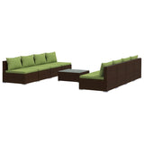 9 Piece Garden Lounge Set with Cushions Poly Rattan Brown - Front View