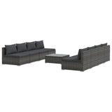 9 Piece Garden Lounge Set with Cushions Poly Rattan Grey - Front View