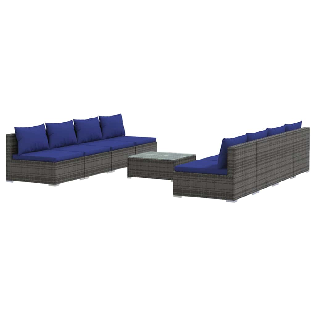 9 Piece Garden Lounge Set with Cushions Poly Rattan Grey