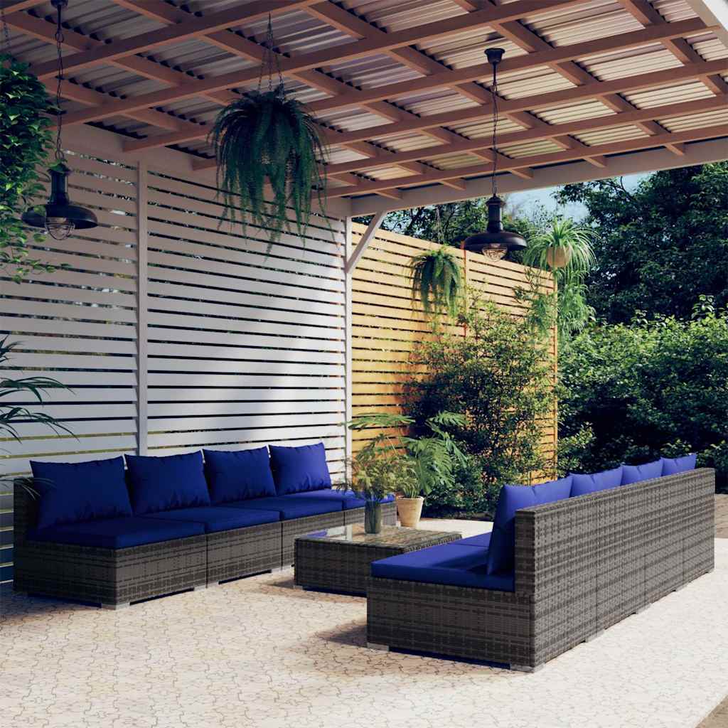 9 Piece Garden Lounge Set with Cushions Poly Rattan Grey
