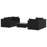 5 Piece Garden Lounge Set with Cushions Poly Rattan Black - Front View