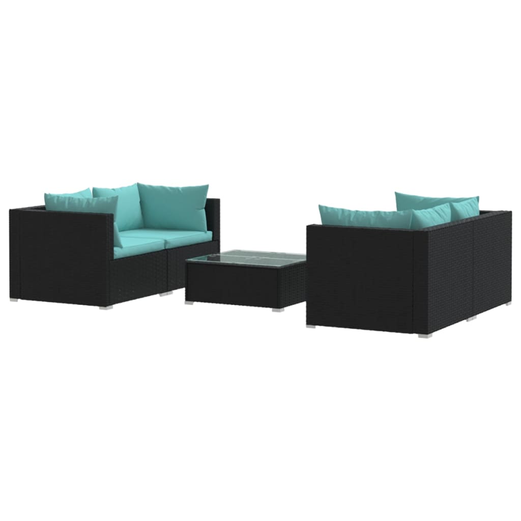 5 Piece Garden Lounge Set with Cushions Poly Rattan Black