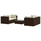 5 Piece Garden Lounge Set with Cushions Poly Rattan Brown - Front View