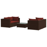 5 Piece Garden Lounge Set with Cushions Poly Rattan Brown - Front View
