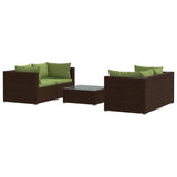 5 Piece Garden Lounge Set with Cushions Poly Rattan Brown - Front View