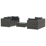 5 Piece Garden Lounge Set with Cushions Poly Rattan Grey - Front View