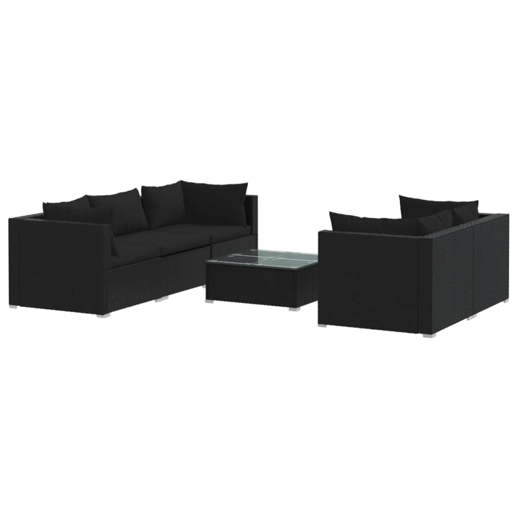 6 Piece Garden Lounge Set with Cushions Poly Rattan Black