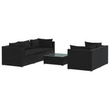 6 Piece Garden Lounge Set with Cushions Poly Rattan Black - Front View