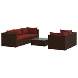 6 Piece Garden Lounge Set with Cushions Poly Rattan Brown - Front View