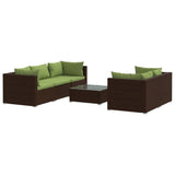 6 Piece Garden Lounge Set with Cushions Poly Rattan Brown - Front View