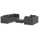 6 Piece Garden Lounge Set with Cushions Poly Rattan Grey - Front View