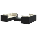 7 Piece Garden Lounge Set with Cushions Poly Rattan Black - Front View