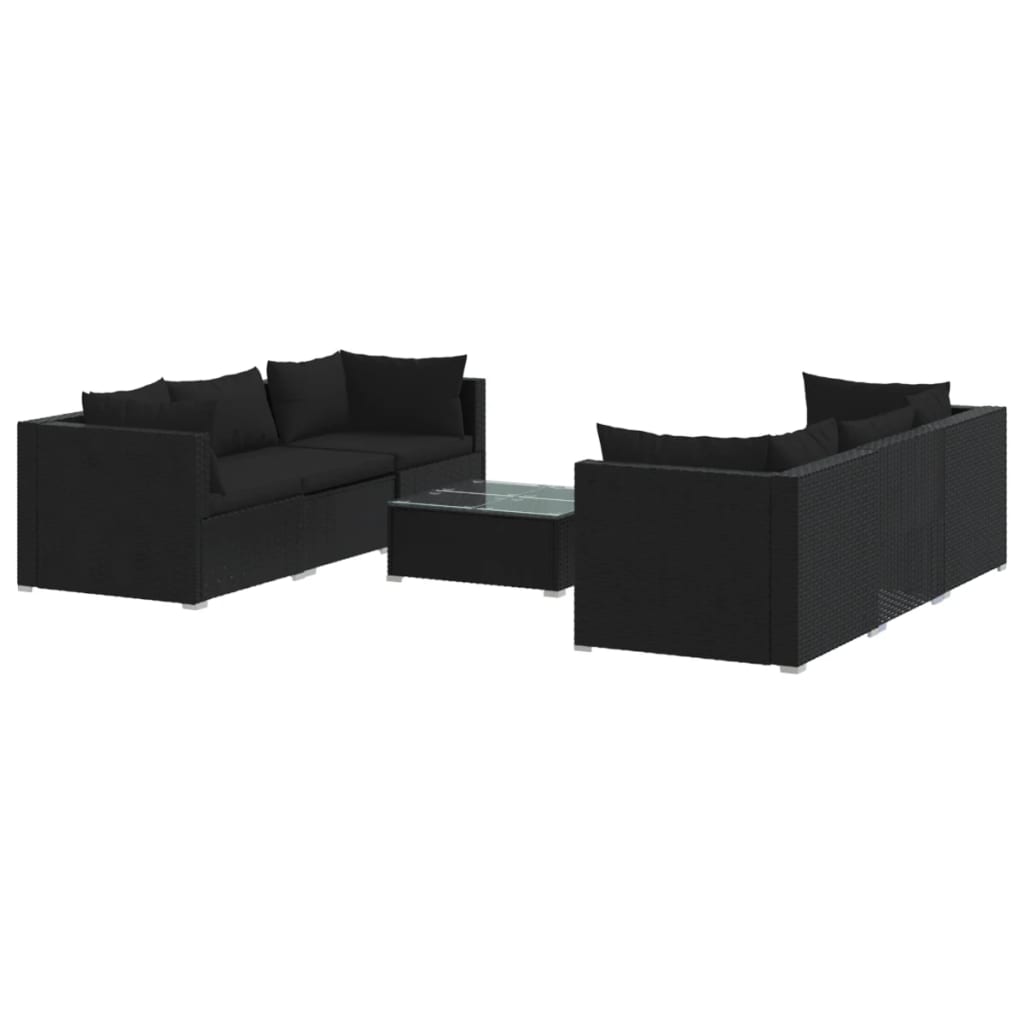 7 Piece Garden Lounge Set with Cushions Poly Rattan Black