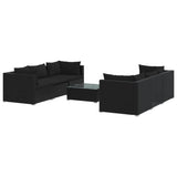 7 Piece Garden Lounge Set with Cushions Poly Rattan Black - Front View