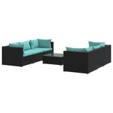 7 Piece Garden Lounge Set with Cushions Poly Rattan Black - Front View