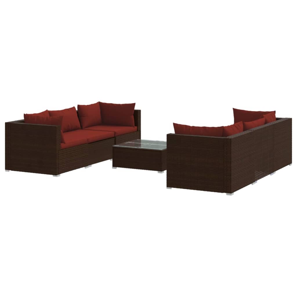 7 Piece Garden Lounge Set with Cushions Poly Rattan Brown