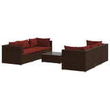 7 Piece Garden Lounge Set with Cushions Poly Rattan Brown