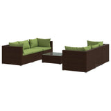 7 Piece Garden Lounge Set with Cushions Poly Rattan Brown - Front View