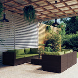 7 Piece Garden Lounge Set with Cushions Poly Rattan Brown