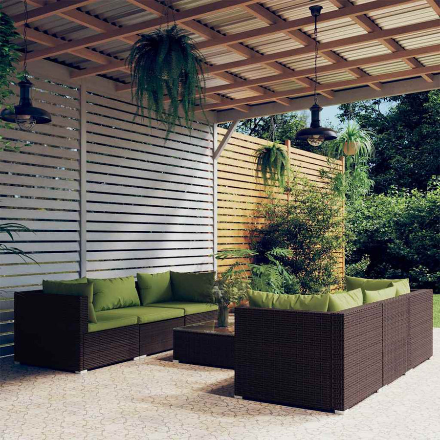 7 Piece Garden Lounge Set with Cushions Poly Rattan Brown