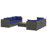 7 Piece Garden Lounge Set with Cushions Poly Rattan Grey - Front View