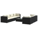 8 Piece Garden Lounge Set with Cushions Poly Rattan Black - Front View