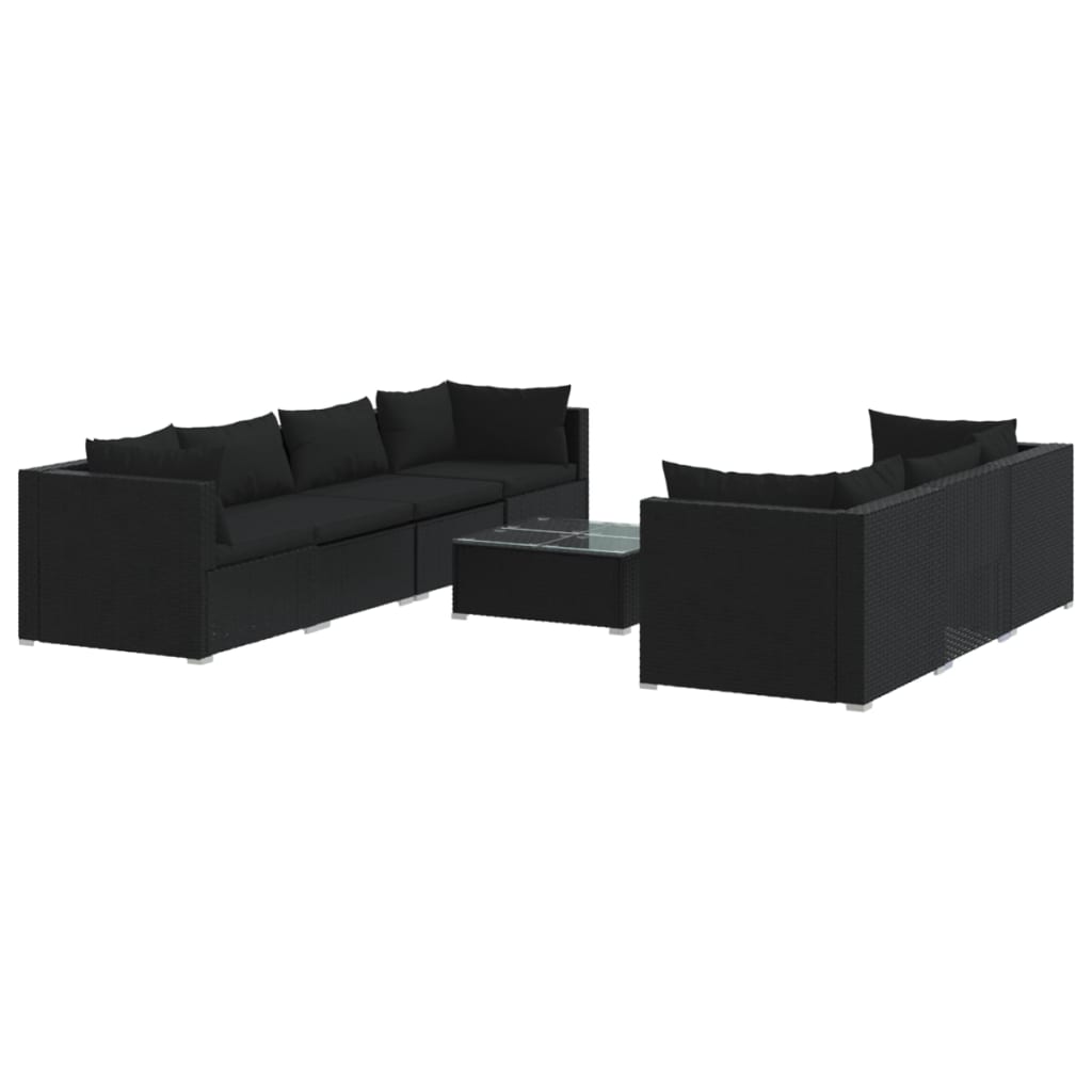 8 Piece Garden Lounge Set with Cushions Poly Rattan Black