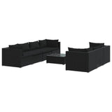 8 Piece Garden Lounge Set with Cushions Poly Rattan Black - Front View